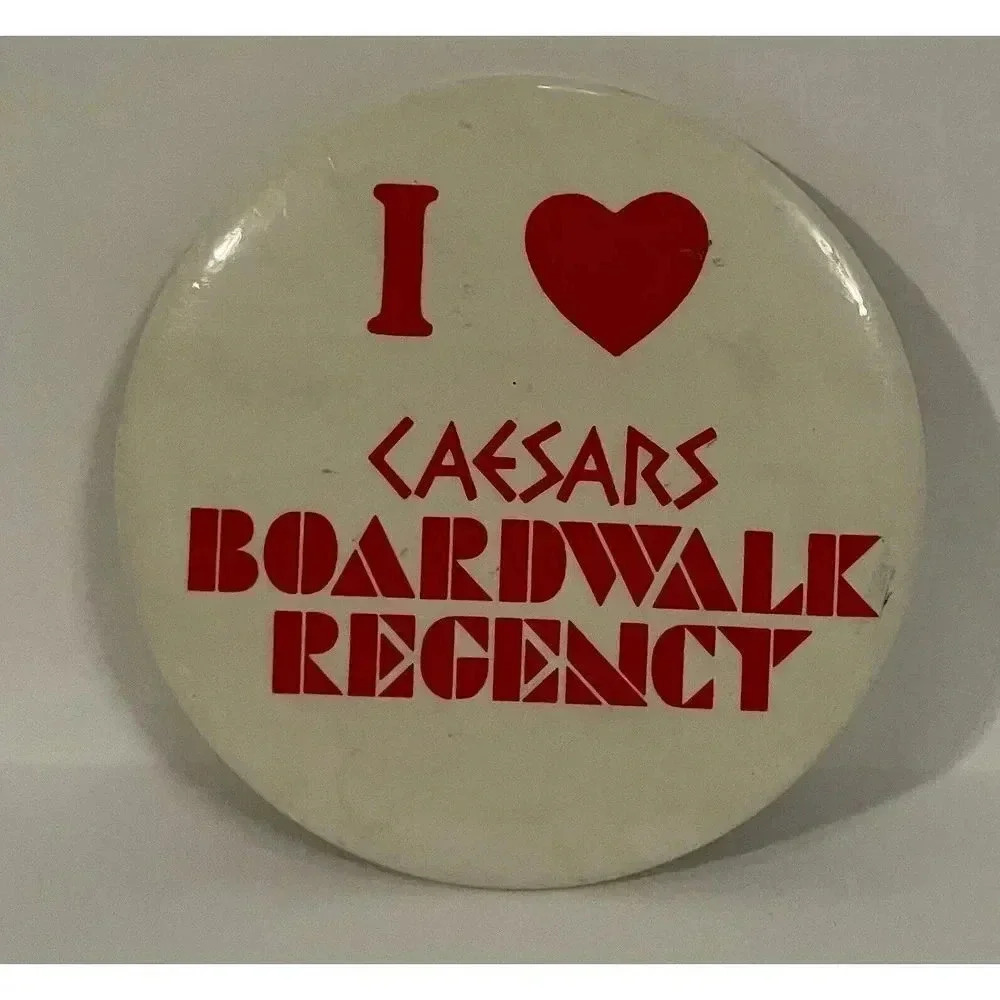 Vintage I Love Caesars, Boardwalk Regency Pinback Button Pin 3”
